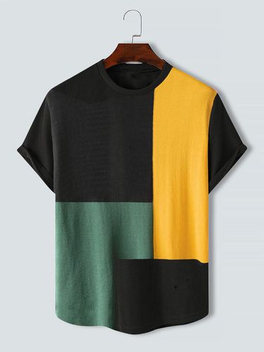 Camisetas de manga corta con cuello redondo y patchwork de bloques de color para hombre Cuello - ChArmkpR - Modalova