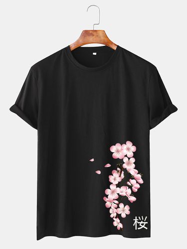 Camiseta de manga corta con cuello redondo estilo japonés con estampado de cerezas para hombre - ChArmkpR - Modalova