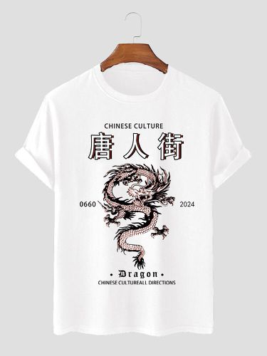 Camisetas de manga corta con estampado chino Dragón para hombre Cuello - Newchic - Modalova