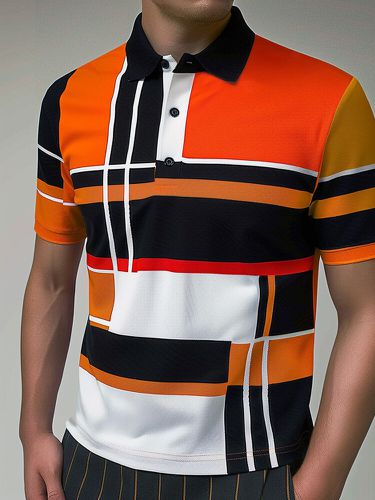 Mens Geometric Color Block Patchwork Short Sleeves Golf Shirts - ChArmkpR - Modalova