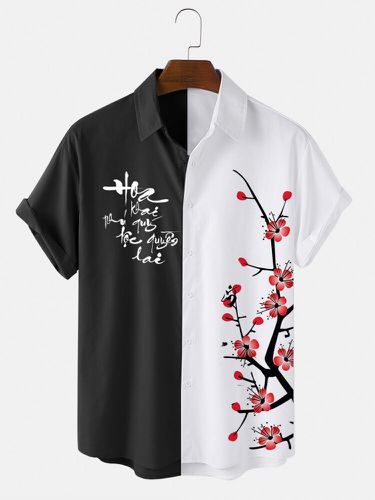 Camisas de manga corta con solapa de patchwork en contraste con estampado floral para hombre - ChArmkpR - Modalova