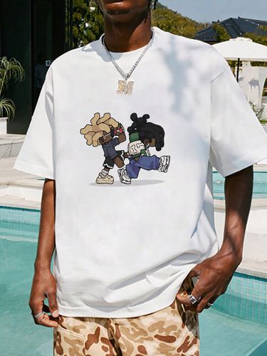 Camisetas de manga corta informales con estampado de figuras de dibujos animados para hombre Cuello Invierno - ChArmkpR - Modalova