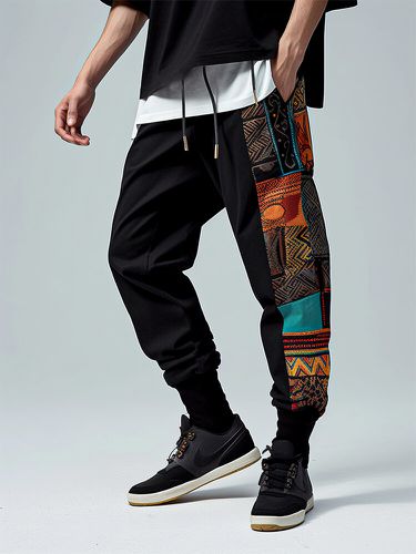 Pantalones de chándal sueltos con cintura con cordón y patchwork étnicos para hombre Patrón - ChArmkpR - Modalova