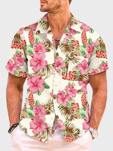 Camisas de manga corta con cuello reverenciado y estampado floral para hombre - ChArmkpR - Modalova