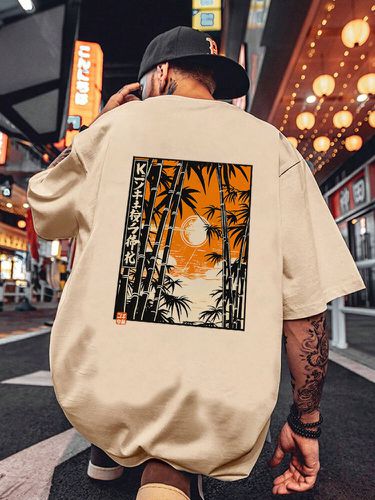 Mens Japanese Bamboo Landscape Graphic Crew Neck Short Sleeve T-Shirts - ChArmkpR - Modalova
