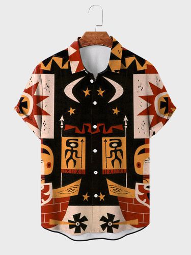 Hombres Étnico Tribal Celestial Patrón Solapa Camisas de manga corta - ChArmkpR - Modalova