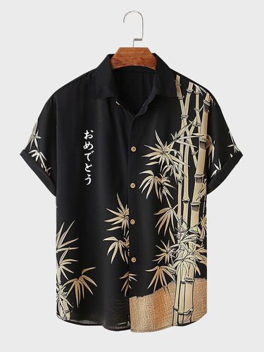 Mens Japanese Bamboo Print Casual Short Sleeve Shirts - ChArmkpR - Modalova