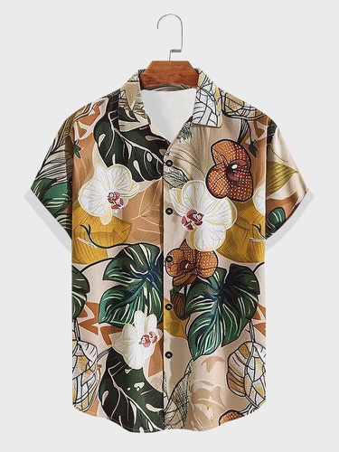 Camisas de manga corta para vacaciones con estampado floral tropical para hombre Hoja - ChArmkpR - Modalova