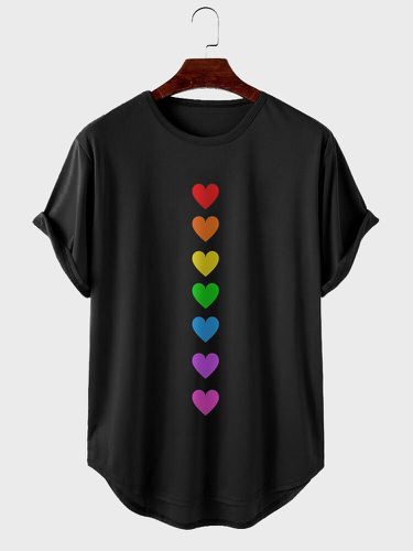 Mens Colorful Hearts Print Curved Hem Short Sleeve T-Shirts - ChArmkpR - Modalova