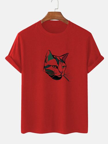 Camisetas de manga corta para hombre Cartoon Gato Head Graphic Crew Cuello Invierno - ChArmkpR - Modalova
