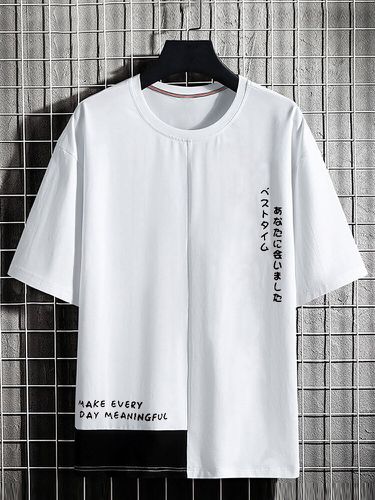 Mens Japanese pattern Asymmetrical Hem Short Sleeve T-Shirts - ChArmkpR - Modalova