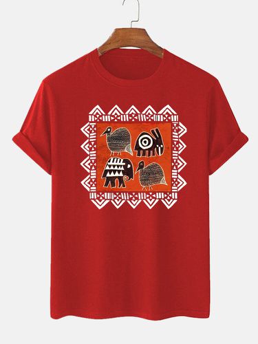 Mens Ethnic Geometric Animal Print Crew Neck Short Sleeve T-Shirts Winter - ChArmkpR - Modalova