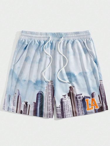 Pantalones cortos informales con cordón en la cintura con estampado LA City View para hombre - ChArmkpR - Modalova