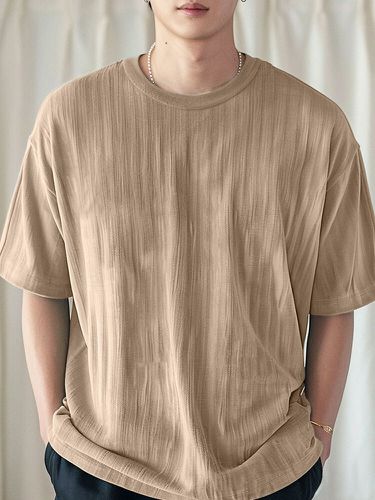 Camisetas holgadas de manga corta con cuello redondo y textura sólida para hombre Cuello - ChArmkpR - Modalova