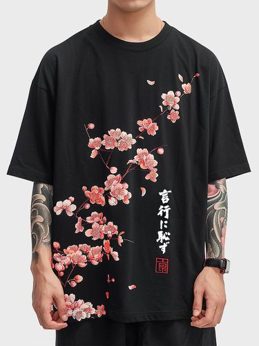 Camisetas de manga corta con estampado de flores de cerezo japonés para hombre Cuello - ChArmkpR - Modalova