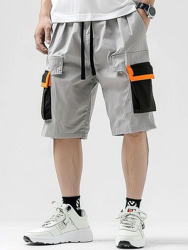 Shorts con cordón y bolsillo con solapa de patchwork liso para hombre - ChArmkpR - Modalova
