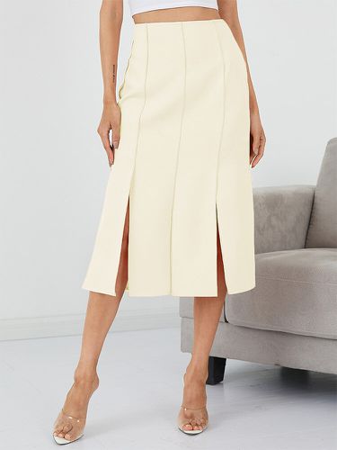 Falda a media pierna de cintura alta con costura en contraste con abertura sólida para Mujer - Newchic - Modalova