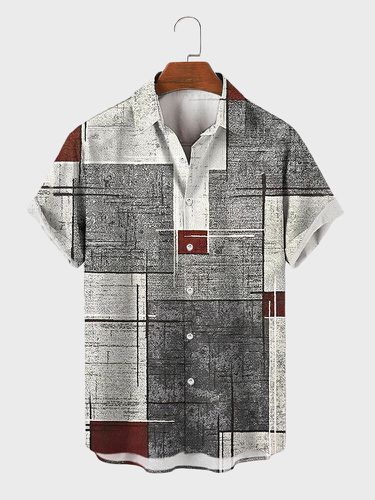 Camisas casuales de manga corta con estampado de líneas aleatorias geométricas para hombre - ChArmkpR - Modalova