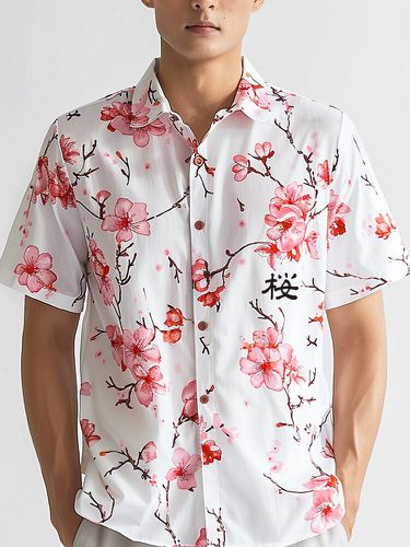 Camisas de manga corta con solapa y estampado de flores de cerezo japonés para hombre - ChArmkpR - Modalova