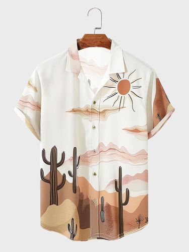 Mens Cactus Landscape Print Revere Collar Casual Shirts - ChArmkpR - Modalova
