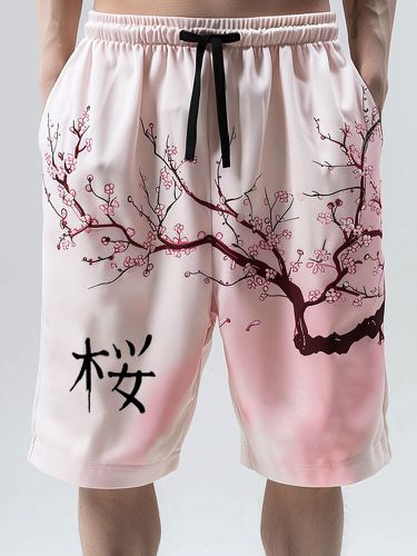 Pantalones cortos con cintura con cordón y bolsillos laterales con flores de cerezo japonesas para hombre - ChArmkpR - Modalova