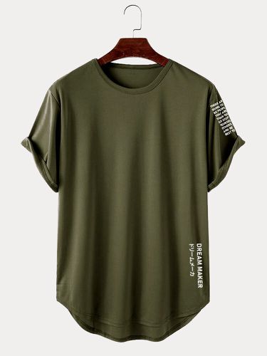 Mens Letter Japanese Print High Low Curved Hem Short Sleeve T-Shirts - ChArmkpR - Modalova