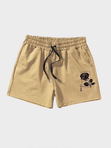 Mens Roses Patrón Pantalones cortos casuales con bolsillos laterales y cintura con cordón - ChArmkpR - Modalova