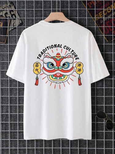 Camisetas de manga corta para hombre con estampado en la espalda de león chino Cuello Invierno - ChArmkpR - Modalova