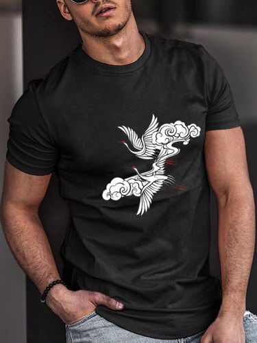 Camisetas de manga corta para hombre con estampado de grulla china Cuello Invierno - ChArmkpR - Modalova