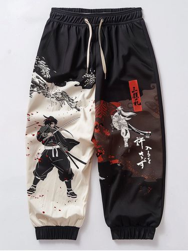 Mens Japanese Ninja Figure Painting Print Drawstring Waist Pants - ChArmkpR - Modalova