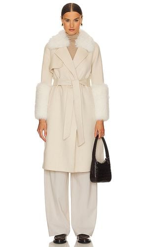 Abrigo de lana con ribete de piel sintética en color talla L en - Cream. Talla L (también en M) - Adrienne Landau - Modalova