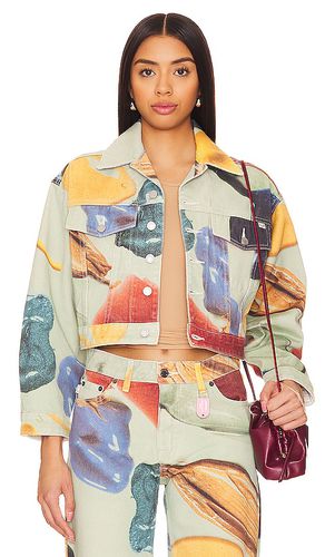 Paint print cropped denim jacket in color sage size M in - Sage. Size M (also in XS) - FIORUCCI - Modalova
