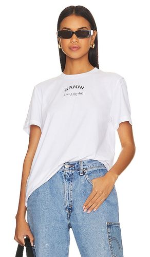 Camiseta con cuello redondo relaxed en color blanco talla XL en - White. Talla XL (también en XS) - Ganni - Modalova