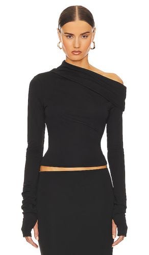 Matte jersey drape shoulder top en color talla M en - Black. Talla M (también en S) - Helsa - Modalova