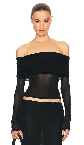 Sheer knit off the shoulder top en color talla L en - Black. Talla L (también en M) - Helsa - Modalova