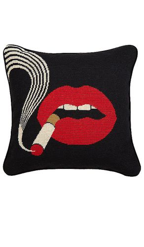 Lips smolder needlepoint throw pillow in color black size all in / - Black. Size all - Jonathan Adler - Modalova