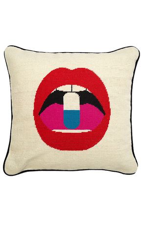Lips full dose needlepoint throw pillow in color cream size all in / - Cream. Size all - Jonathan Adler - Modalova