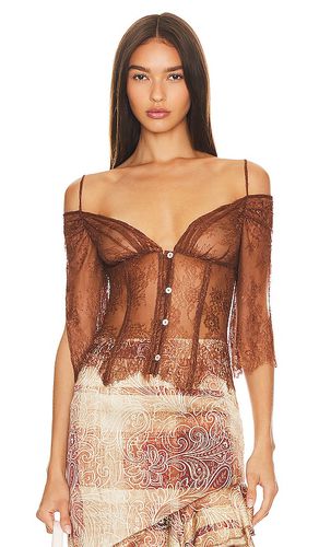 Lace off shoulder top en color talla M en - Brown. Talla M (también en XS) - Kim Shui - Modalova