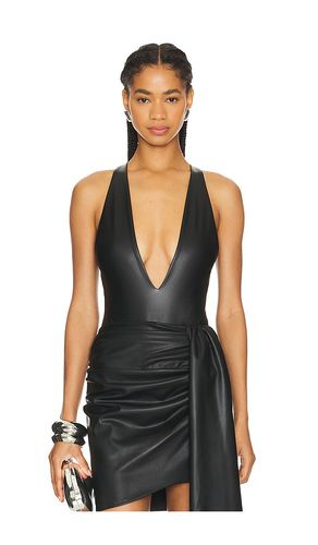 Faux leather plunge neck bodysuit en color talla 0 en - Black. Talla 0 (también en 2, 4, 6, 8) - Lapointe - Modalova