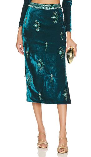 Falda midi de terciopelo con cuentas hechas a mano en color azul cerceta talla 2 en - Teal. Talla 2 (también en 6) - PatBO - Modalova