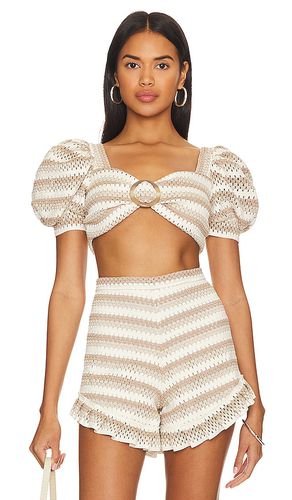 PatBO Pearl Beaded Fringe Crop Top in White