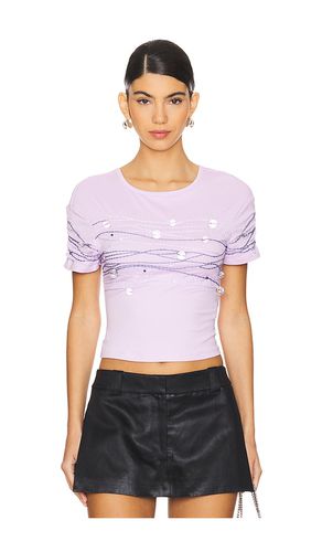 Beaded short sleeve top en color lavanda talla L en - Lavender. Talla L (también en M, S, XS) - Susan Fang - Modalova