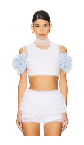 Shirred bandage wrap top with puff sleeves en color white,baby blue talla L en - White,Baby blue. Talla L (también en M, S - Susan Fang - Modalova