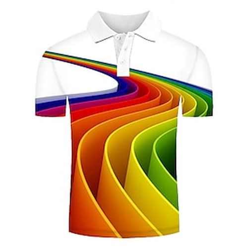 Men's Golf Shirt Tennis Shirt Collar Button Down Collar Graphic Optical Illusion Rainbow Short Sleeve Print Daily Going out Tops Streetwear Exaggerated - Ador ES - Modalova
