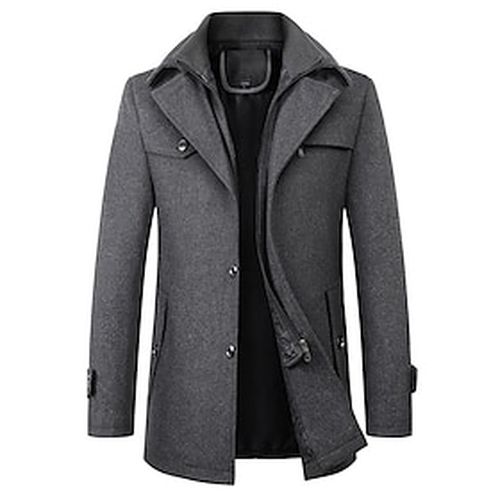 Men's Trench Coat Overcoat Fall Winter Daily Long Coat Notch lapel collar Regular Fit Basic Jacket Long Sleeve Solid Colored Black Wine Camel / Wool - Ador.com UK - Modalova
