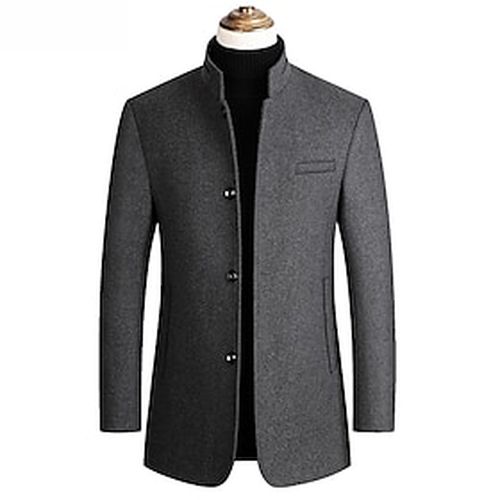 Men's Trench Coat Overcoat Fall Winter Daily Long Coat Stand Collar Warm Regular Fit Basic Jacket Long Sleeve Solid Colored Wine Black Gray - Ador.com UK - Modalova