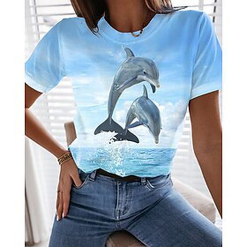 Women's Graphic Patterned 3D Holiday Weekend 3D Printed Short Sleeve T shirt Tee Round Neck Print Basic Essential Beach Tops Blue S - Ador ES - Modalova