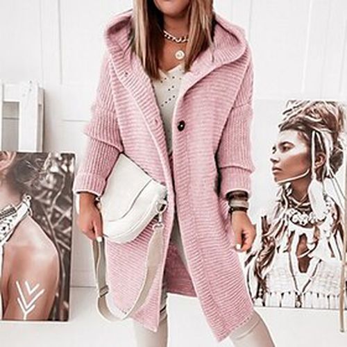 Women's Cardigan Sweater Jumper Chunky Knit Button Hooded Solid Color Daily Weekend Stylish Casual Winter Fall Green Pink S M L - Ador ES - Modalova