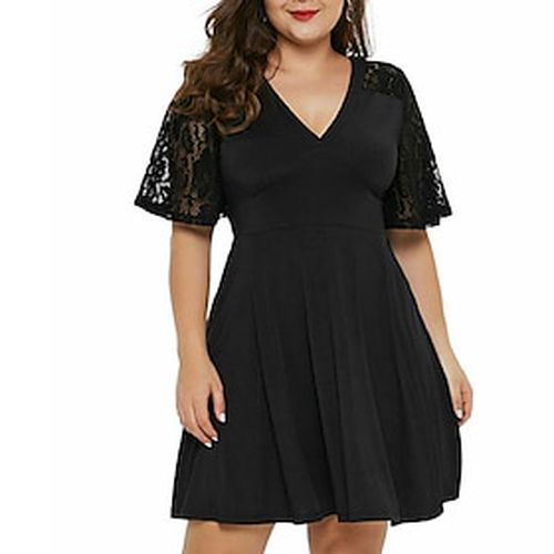 Women's Plus Size Solid Color Shift Dress Ruched V Neck Short Sleeve Casual Prom Dress Spring Summer Causal Daily Maxi long Dress Dress / Party Dress / Lace - Ador.com UK - Modalova