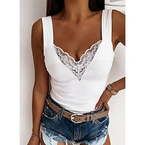 Women's Tank Top Going Out Tops Camis Concert Tops Black White Blue Patchwork Lace Trims Plain Party Daily Weekend Sleeveless Sweetheart V Neck Basic - Ador.com UK - Modalova